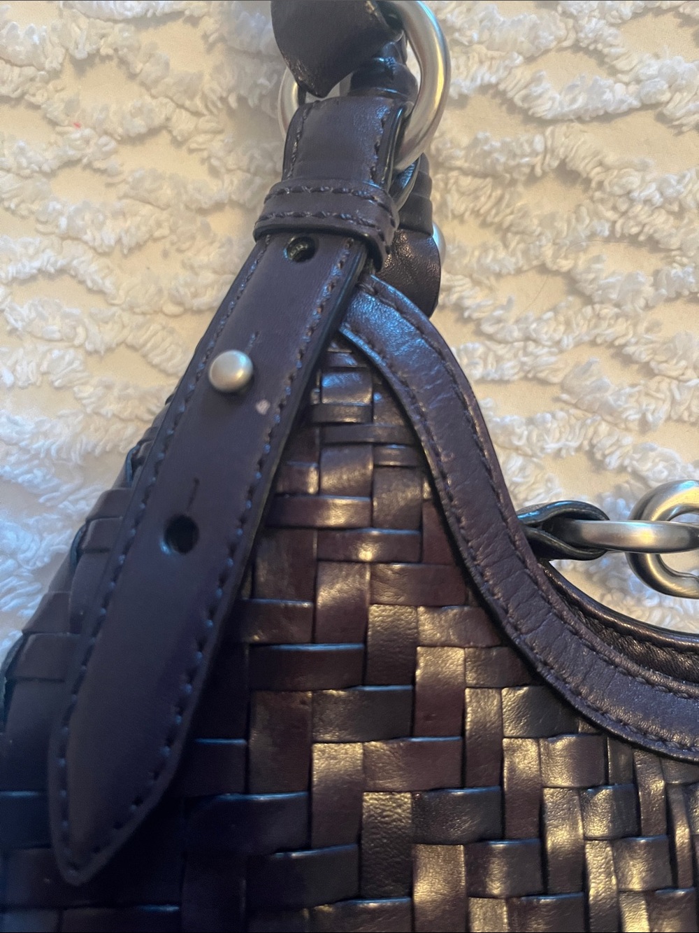 Cole Haan Woven Leather Shoulder Bag - Navy Blue Leather - Picture 4 of 12